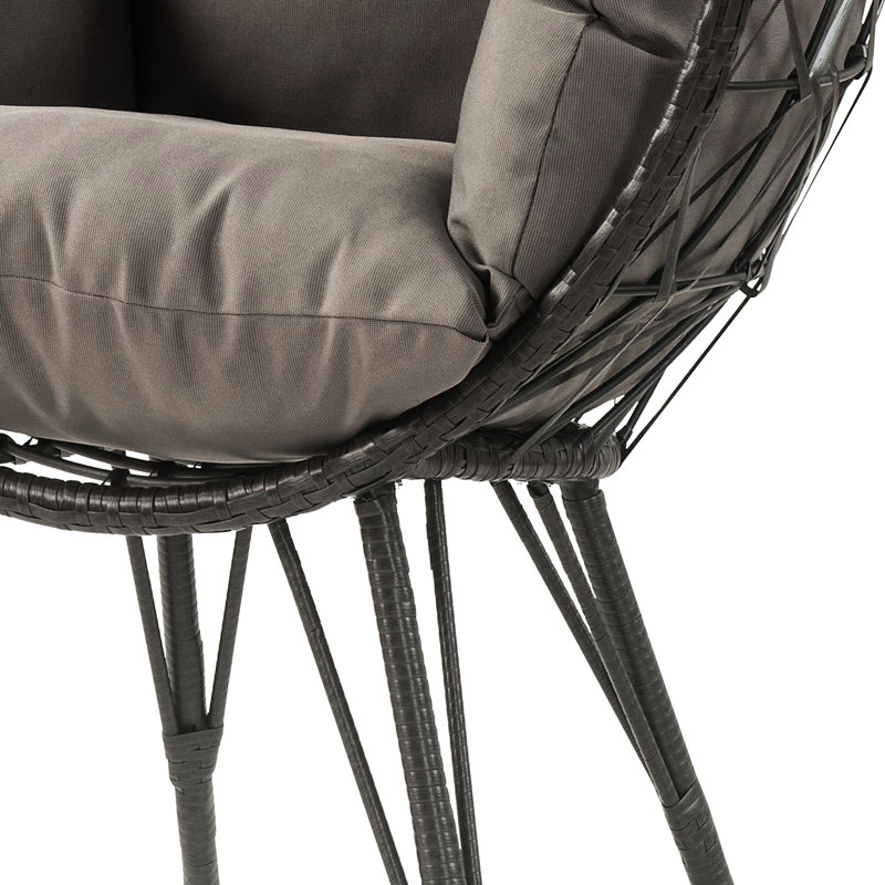Élégante chaise de patio avec coussin confortable - Dossier de détente contemporain gris et noir
