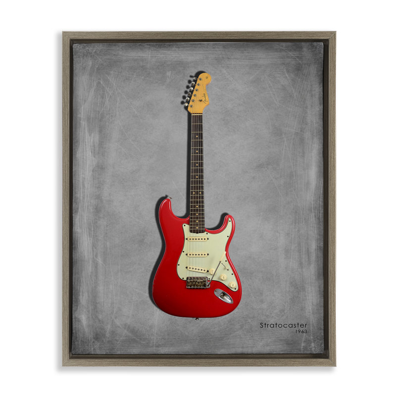 Guitare rouge classique sur cadre flottant gris, design par Mark Rogan, Cadre flottant orme Montalcino, H 21 po x l 17 po