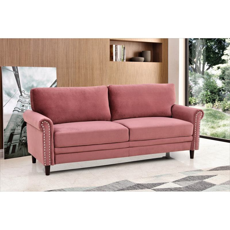 79.5" Velvet Rolled Arm Sofa, Rose Velvet