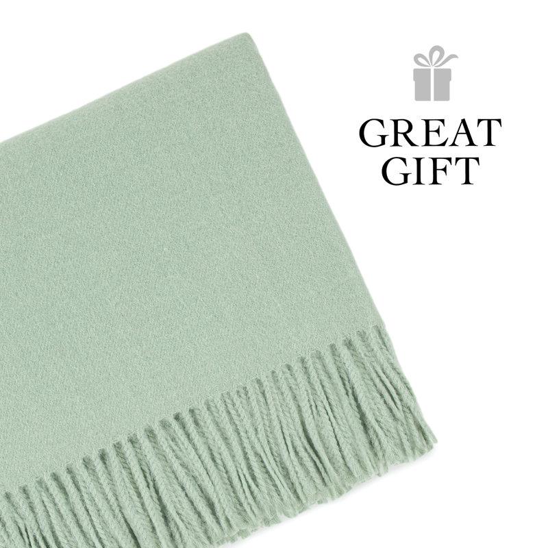 Green Wool Luxurious Fringe Throw Blanket