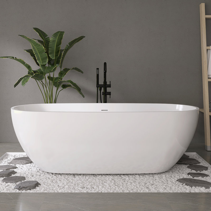 Baignoire autoportante Fslefay 71 po en acrylique blanc lustré avec bonde et trop-plein