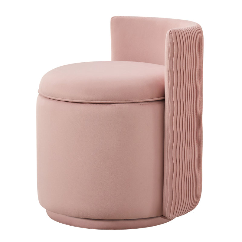 Fauteuil demi-tonneau pivotant rembourré avec rangement, Velours rose, H 23 po x l 18,5 po x P 18,5 po