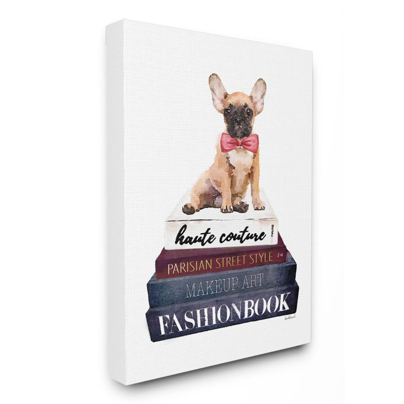 « mode designer animal dog bookstack blue red », impression, Toile tendue, H 20 po x l 16 po x P 1,5 po