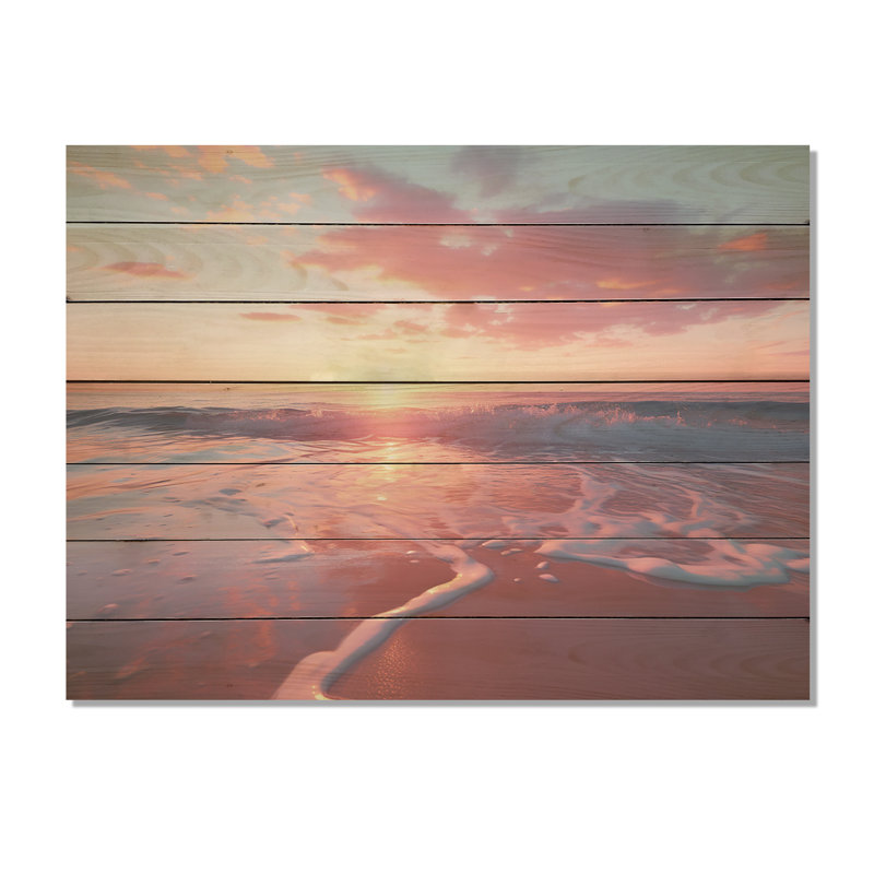 Beach Cotton Candy Sunset Skies II - Coastal Sunset On Wood Print, 10" H x 20" W x 0.78" D