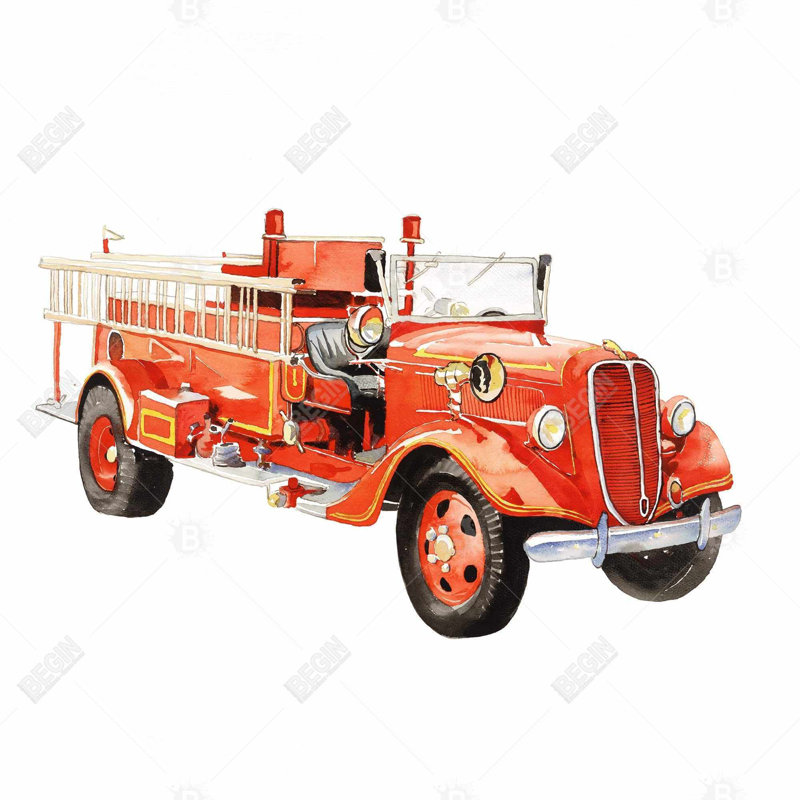 Vintage fire truck - 20"x20" Throw pillow cover - Poly twill - Print on demand