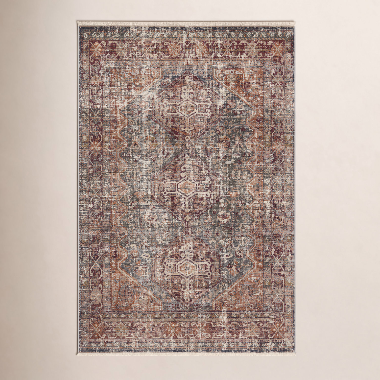 Clemente Red Blue Brown Oriental Rug, Rectangle 5' x 8'