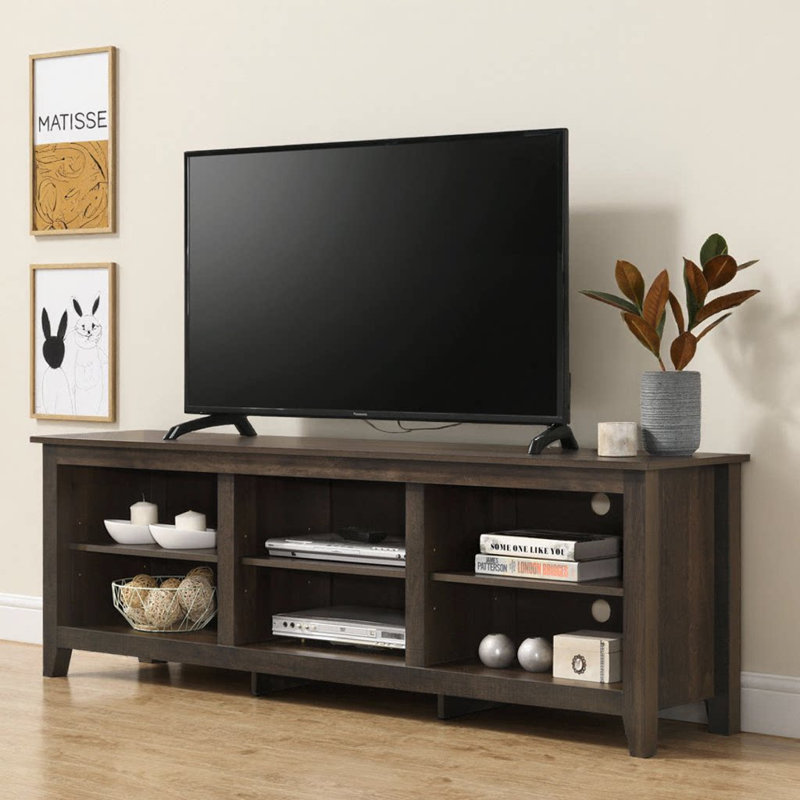 Elegant Bernardo Dark Dusty Brown 70" TV Stand with Open Shelves & Cable Management – Perfect for Your Living Room, Brown