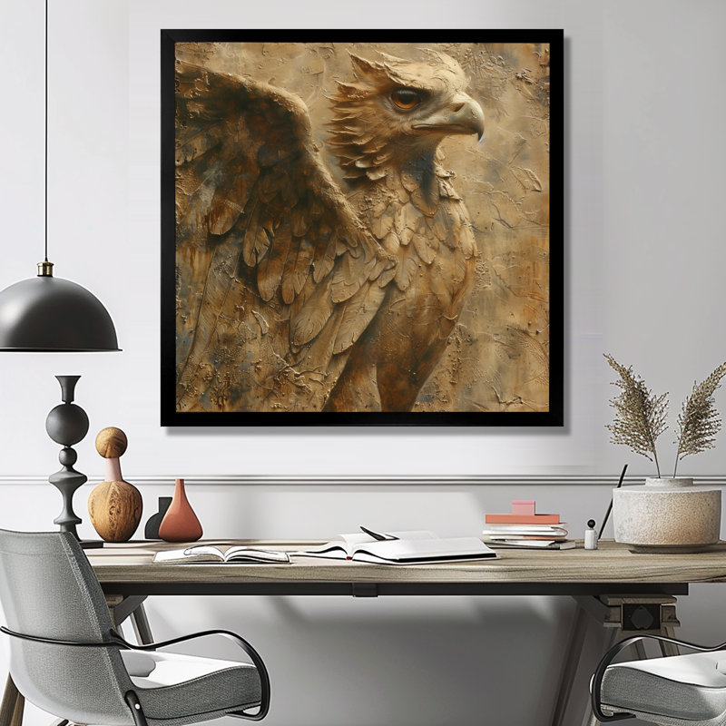 Fierté gryphon brune - créature Mythique, H 16 po x l 16 po, Cadre simple noir, bois massif