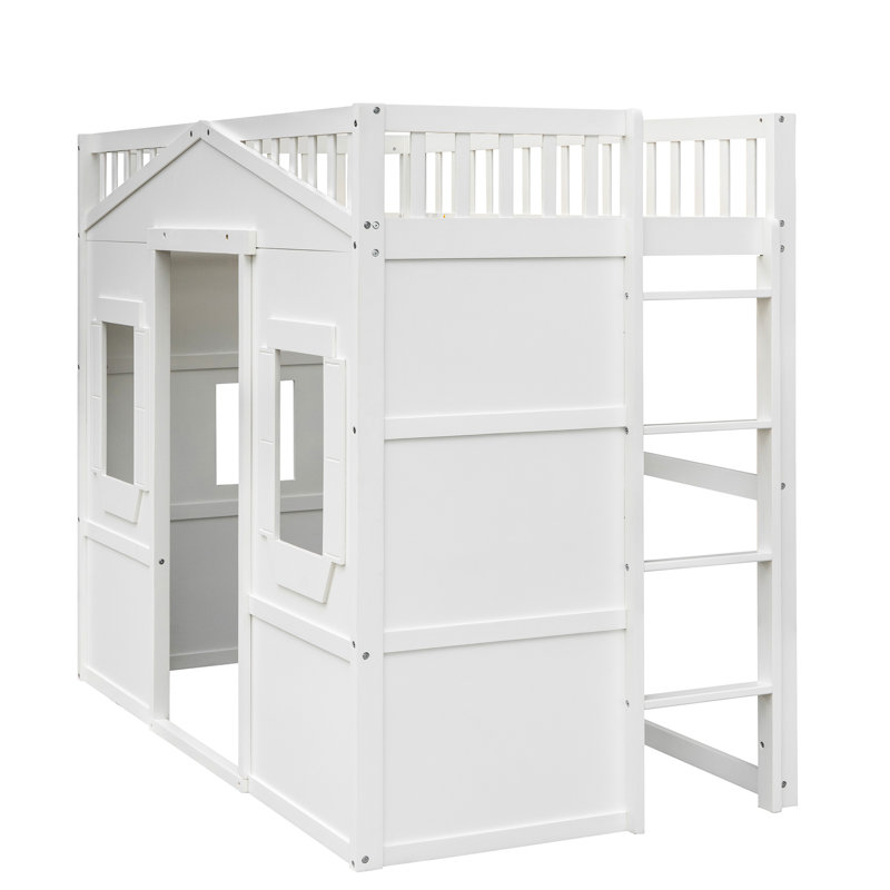 Lit mezzanine blanc avec structure en bois massif pour une bonne nuit de sommeil, Lit simple, Blanc