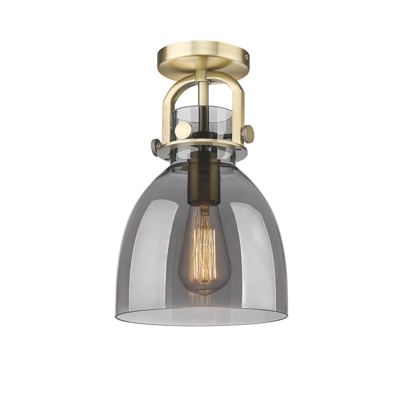 Plafonnier simple semi-encastré en forme de dôme à 1 lumière 8 po Borgen, Laiton brossé, Plaqué couleur fumée