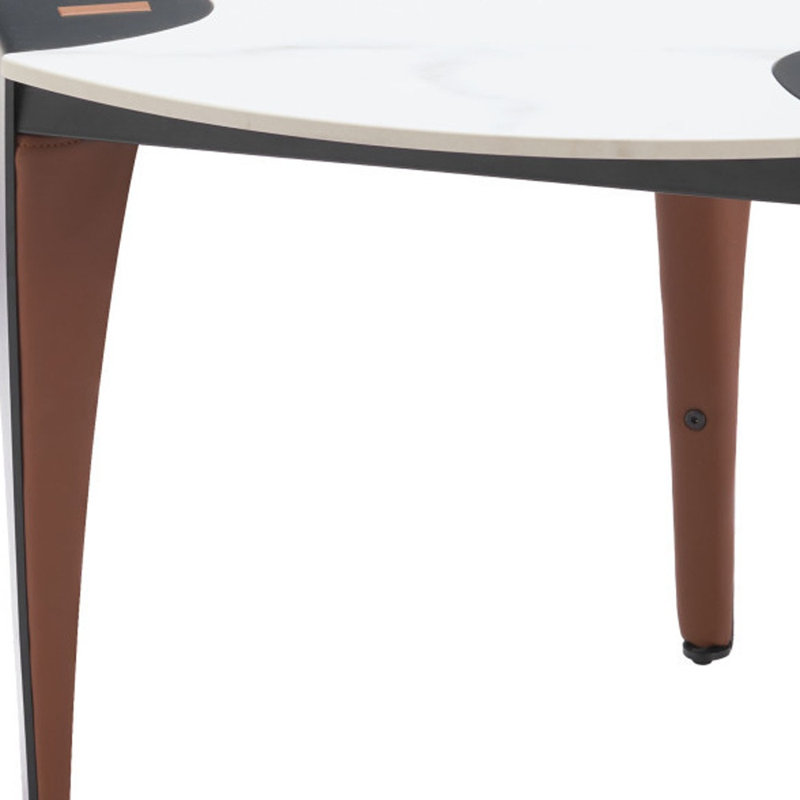 Table de bout 20 po en faux marbre et acier blanc