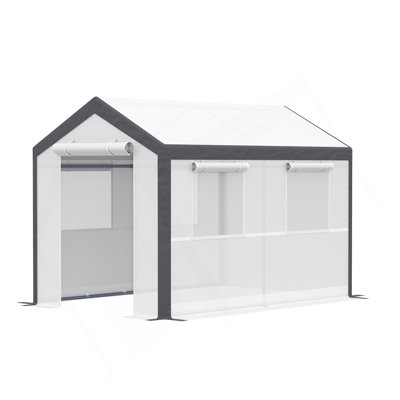 10' X 7' X 7' Walk-In Greenhouse, Outdoor Garden Warm Hot House With 4 Roll-Up Windows, 2 Zippered Doors And Weather Cover, White