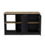Îlot de cuisine avec grand comptoir, tablettes de rangement ouvertes et armoire à deux portes, noir / macadamia-1148033633