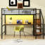 Lit mezzanine double en métal avec bureau, escalier de rangement, petite armoire, sécurité à DEL et espace confortable-1491095753