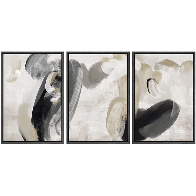 Ensemble de 3 reproductions sur toile, Noir, H 24 po x l 32 po x P 1,5 po