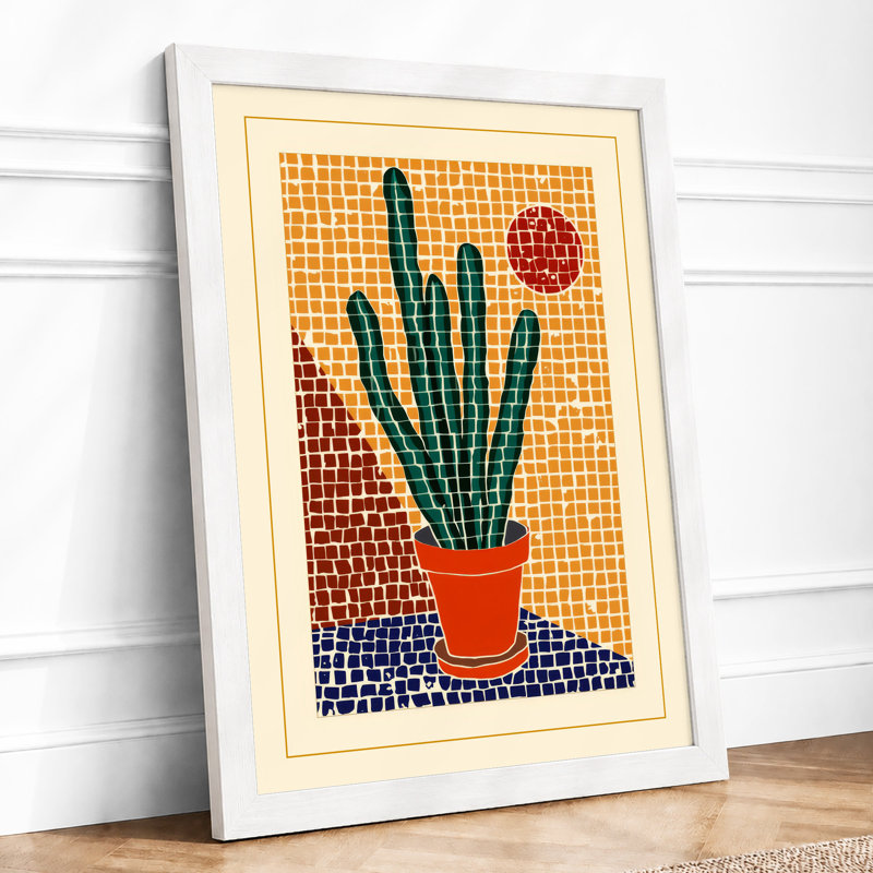 Geometric Cactus Mid-Century - Framed Print, A4 - 29.7 x 21.0 cm, White