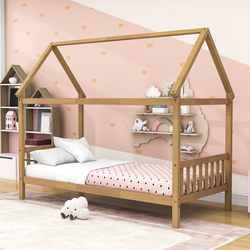 Twin Wood House Bed With Underbed Space, White Oak