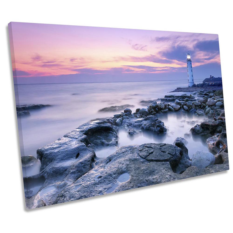 Lighthouse Sunset Seascape - Wrapped Canvas Print, 81.3cm H x 121.9cm W 