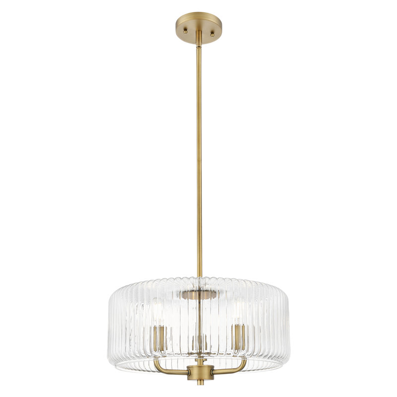Luminaire suspendu à tige 3 lumières 16 "Downtown Urban - Windsor, Laiton brossé, Clair