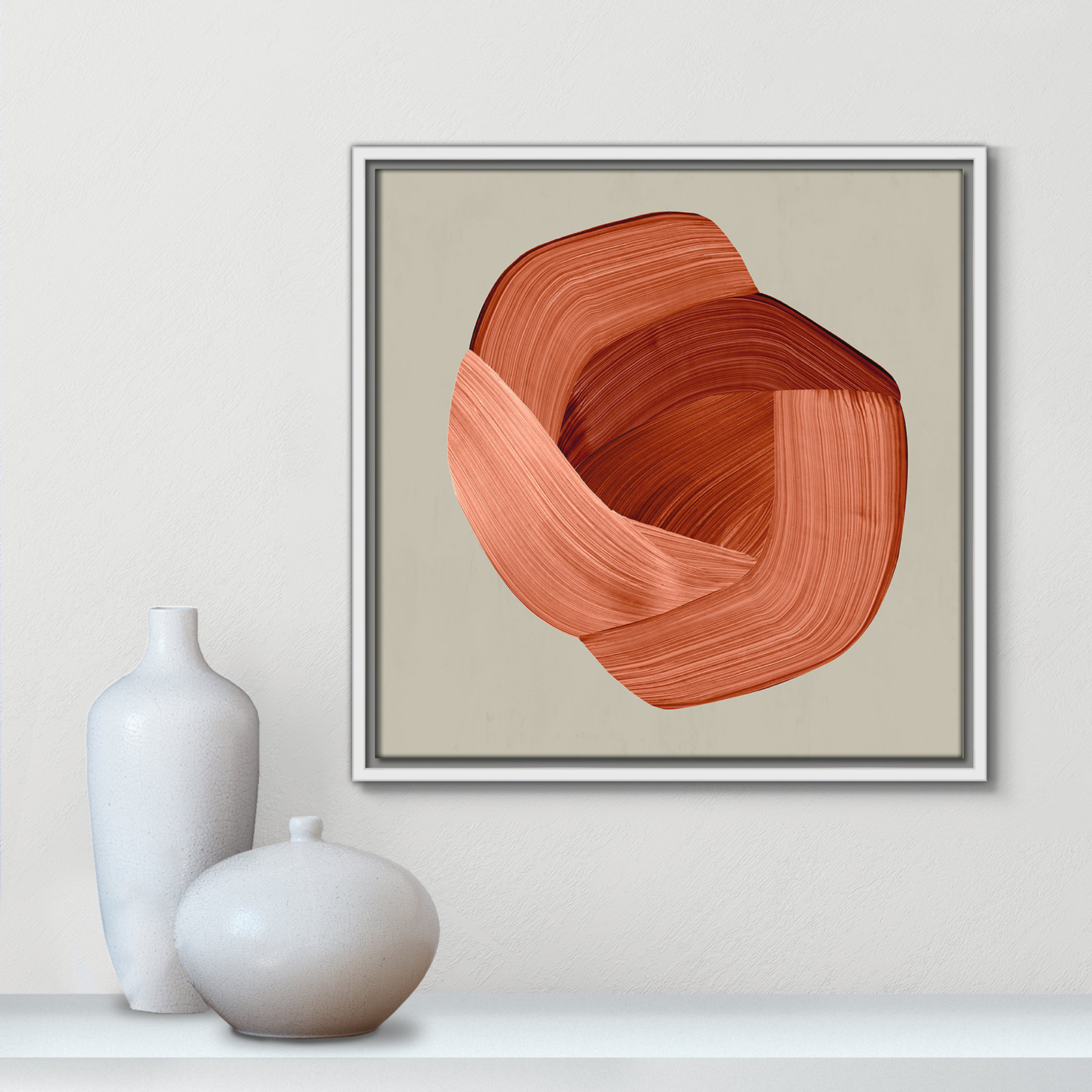 Crema - Floater Frame Painting Print on Canvas, 17.5" H x 17.5" W x 2" D, White Framed