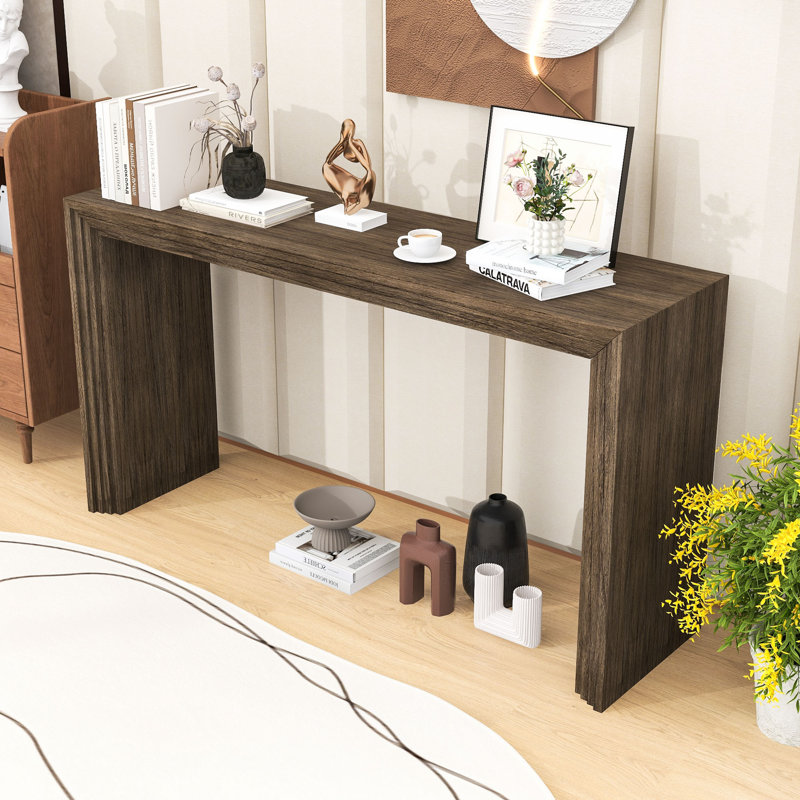 Console moderne à rayures - panneau de fibres à densité moyenne élégant, fonctionnel et robuste, Naturel