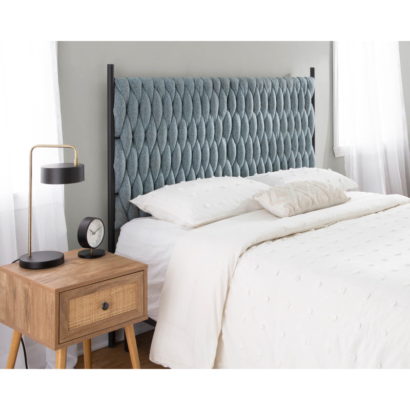 Maddison Queen Upholstered Braided Panel Headboard, Blue