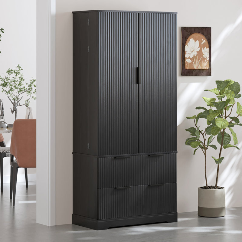 72" Modern Fluted Kitchen Pantry Cabinet With 2 Large Drawers & 8-Door Spice Rack, Freestanding Storage Organizer For Bathroom, Dining Room, Office, Entryway, Bathroom Storage