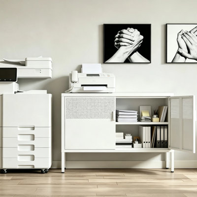  25 Inch Metal Side Cabinet, Double Door TV Stand, Storage Cabinet with Adjustable Shelves