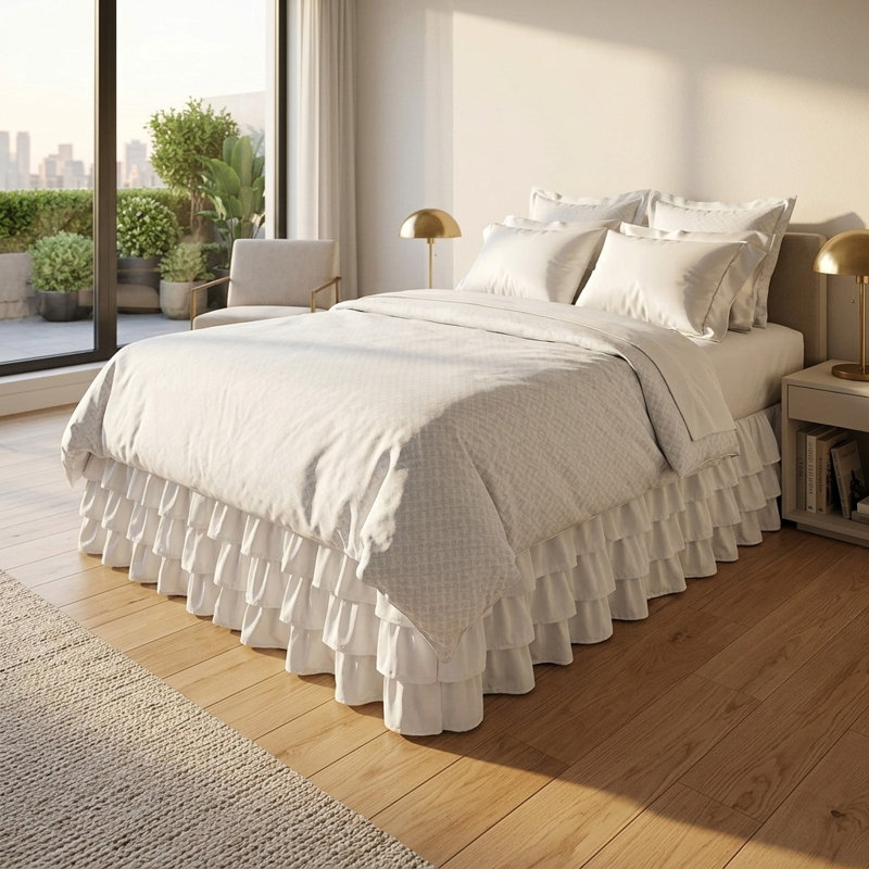 Multi-Ruffle King Bed Skirt, Snowy White