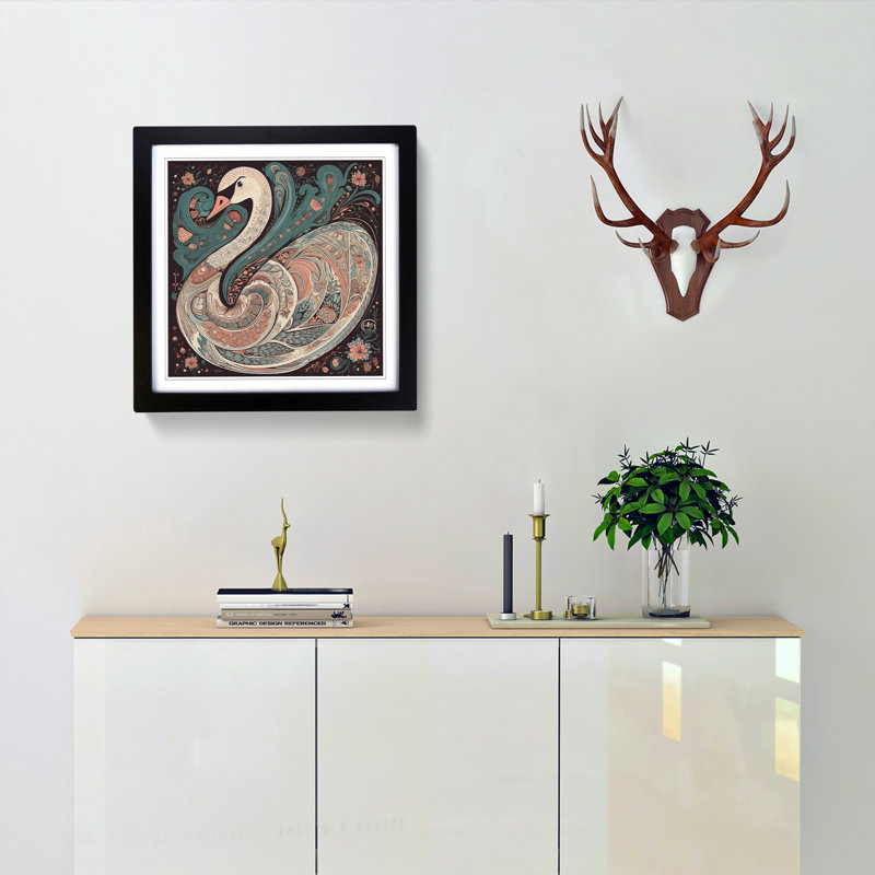 Swan Paisley Art No.1 - Framed Print, Black