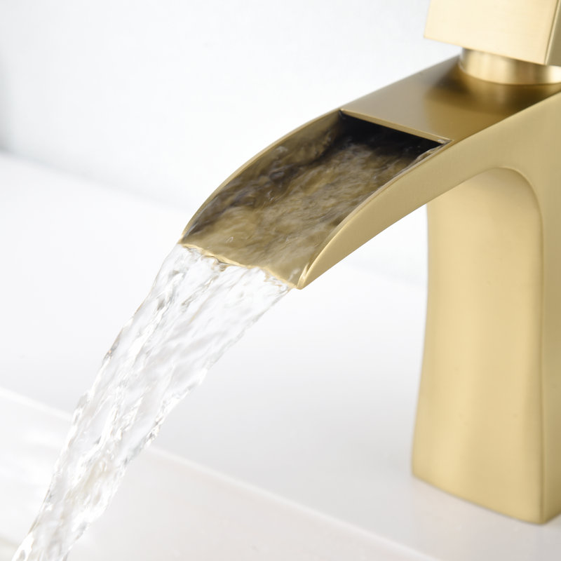 S1427W-XX Sumerain Single-Hole Single-handle Bathroom Faucet,Modern Waterfall Bathroom Sink Faucet, Brushed Gold