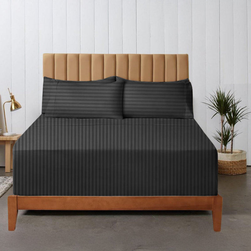 200 Thread Count Striped Microfiber Fitted Sheet, Black, Single (3')
