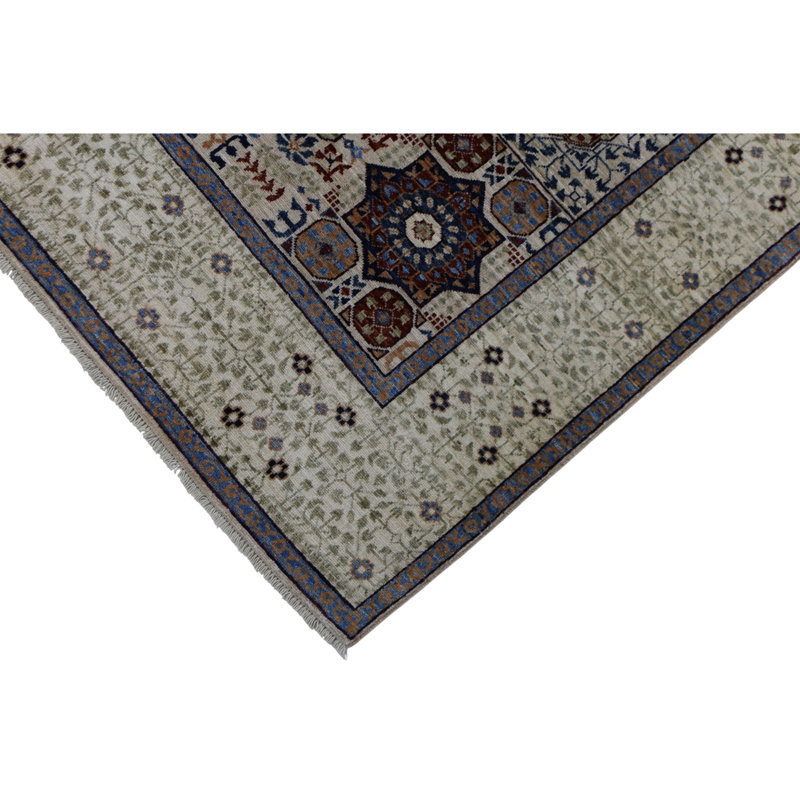 Hand Knotted Wool Area Rug in Beige