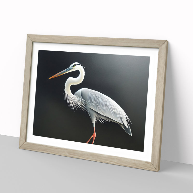 XH1022-7010X Pleasing Heron Bird - Single Picture Frame Print, 34cm H x 46cm W x 2cm D, Oak Framed