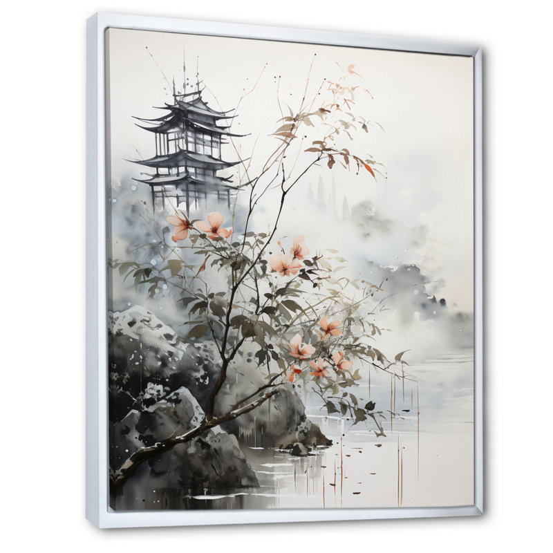 Art asiatique, oiseau Sumi, sérénité - impression, H 32 po x l 16 po x P 1 po, Cadre flottant blanc