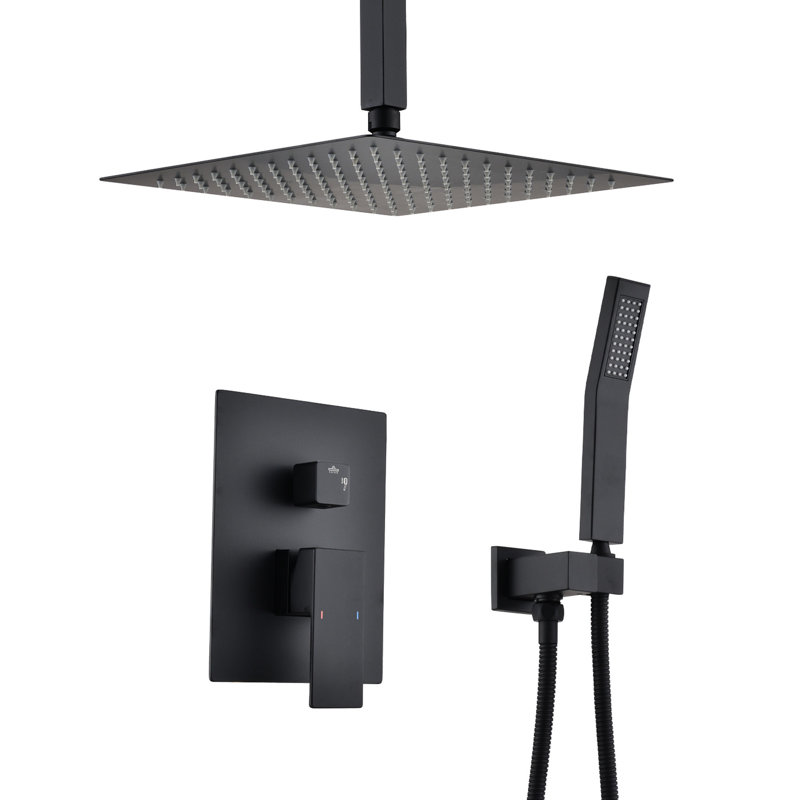 Douche de plafond noire matte - tête de 10 po et à main, laiton, simulant la perception de la pluie naturelle, buse autonettoyante, conforme au système de fixation de tuyaux standard américain