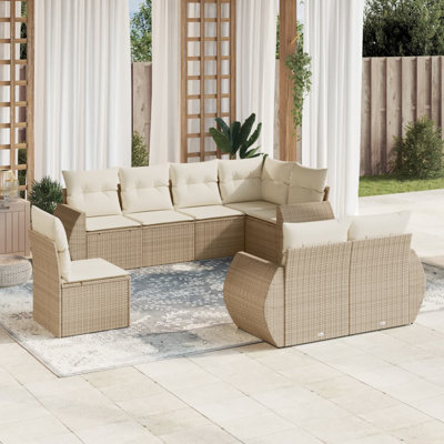  Ensemble de canapé de jardin en rotin PE beige, acier thermolaqué, polyester