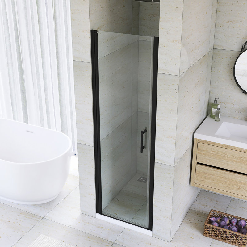 24-25 3/8" Pivot Semi-Frameless Shower Door, Matte Black