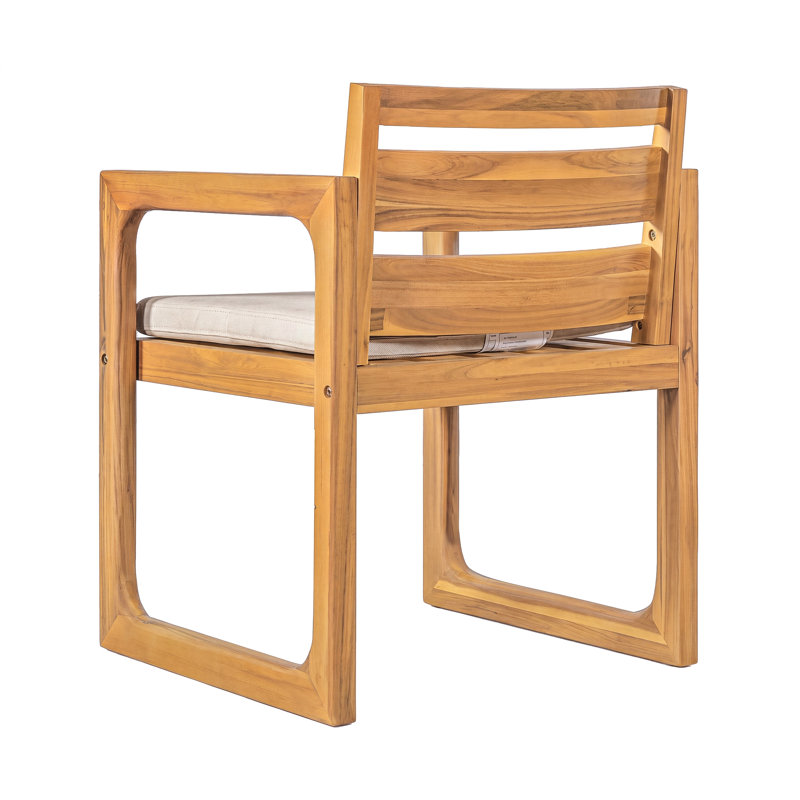 Chaise de salle à manger d'extérieur moderne Selborne Mid-Century avec assise rembourrée, structure en bois d'acacia massif