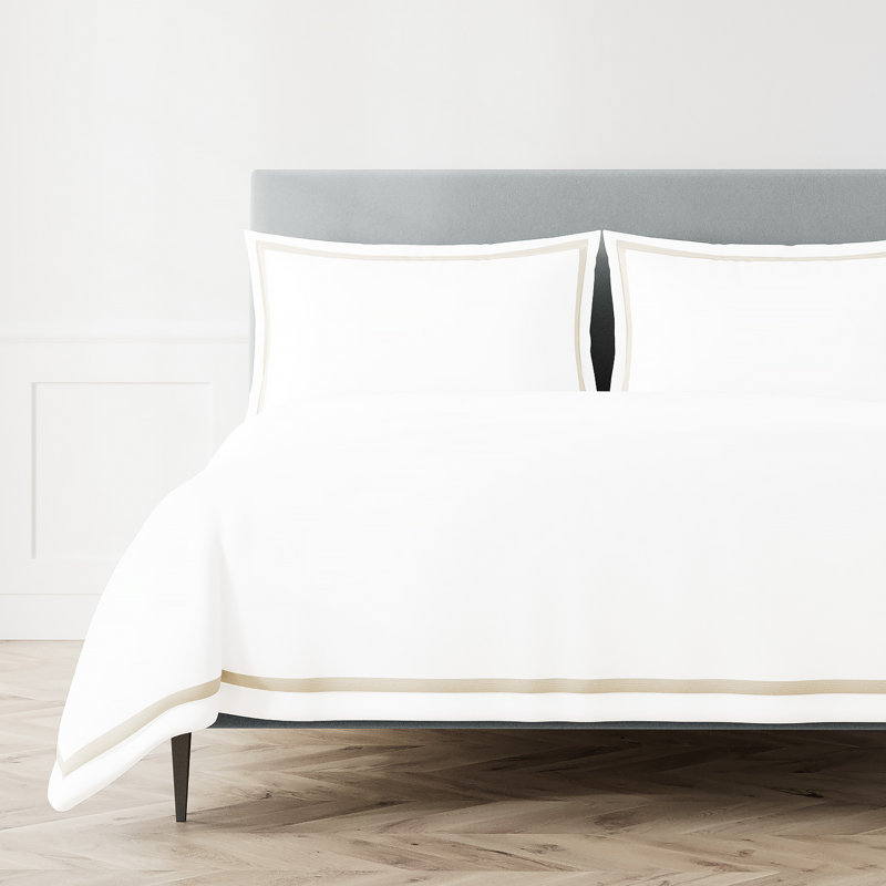 Ready-to-Bed 2.0 Cotton & Trim Duvet Cover , Queen Duvet Cover, White/Teal