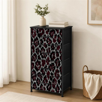 Commode à 4 tiroirs pour chambre à coucher à imprimé léopard scintillant bourgogne et teintes noires Petite grande commode à vêtements pour organisateurs de placard avec commode