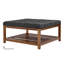 Grande table basse carrée avec repose-pieds intégré, capitonnée, de 88 cm (34,5 pouces), avec étagère de rangement en bois massif, supportant jusqu'à 181 kg (400 lb), recouverte de lin. Couleur : gris foncé.