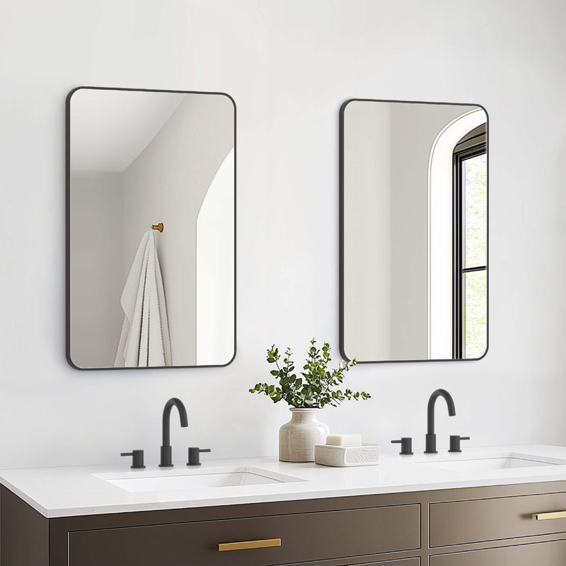 18" x 36" Metal Frame Shatterproof Wall Mount Mirror, Matte Black, 36" x 24"