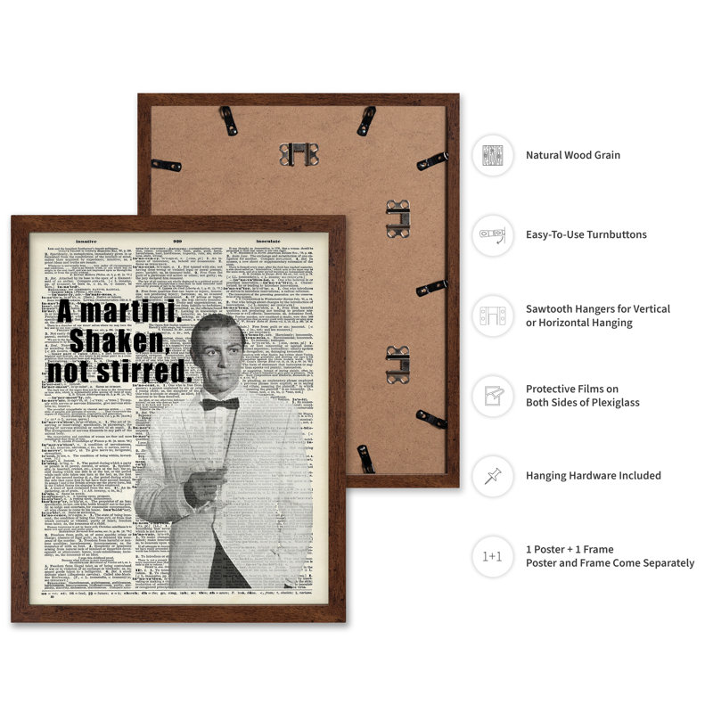 Martini, secoué et non remué, 12"H x 16"W, Poster, Brown Framed