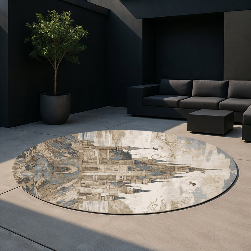 Bannered Walls Indoor And Outdoor Area Rug, Round 5'