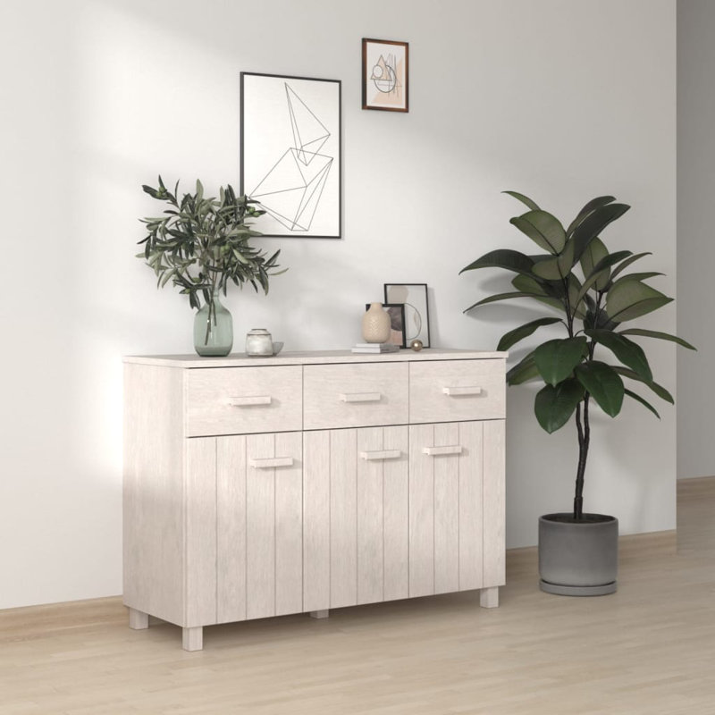 Hamar Sideboard Bar Buffet Console Cabinet with Drawers HAMAR Solid Wood Pine, White