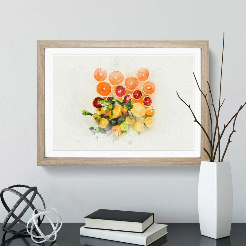 Citrus Fruits in Abstract - Picture Frame Graphic Art Print, 27cm H x 36cm W x 2cm D, Oak Framed