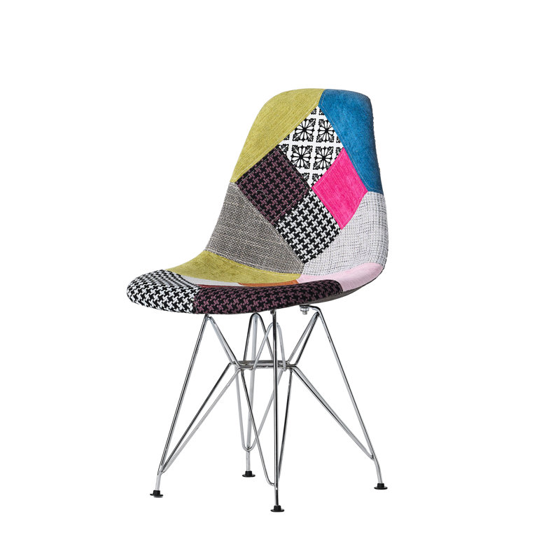 Chaises d'appoint de style bohémien, pieds chromés et décoration géométrique colorée mangeant avec base