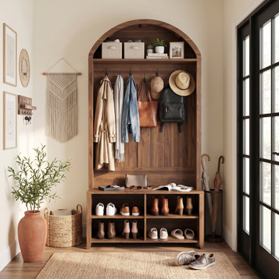 40" W Arched Hall Tree with Bench and Shoe Storage