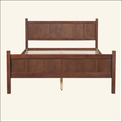 Flat Panel Bed with Headboard & Footboard, Minimalist Modern Platform Bed with Wood Grain Finish, Shaker and Farmhouse Style Design, Sleek and Functional Bedroom Furniture